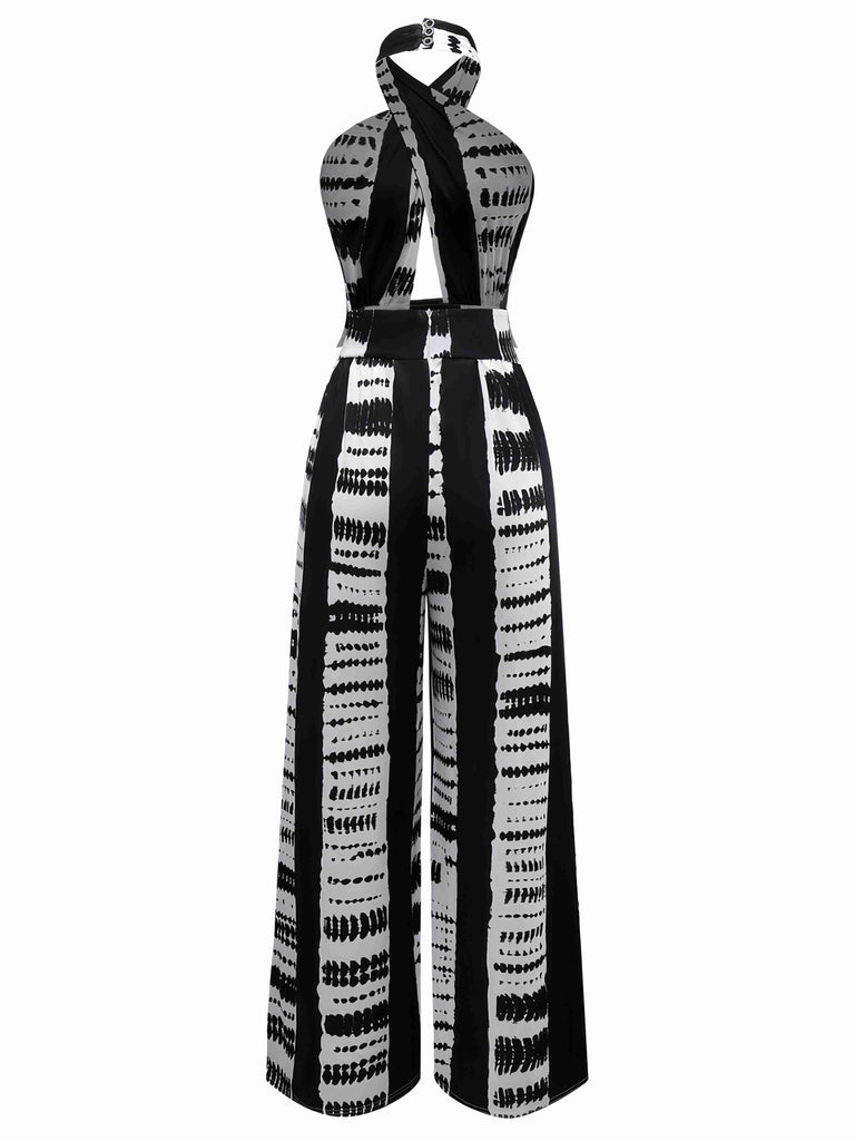 Schwarz 1930er Tinte Flecken Kreuzen Halter Jumpsuit
