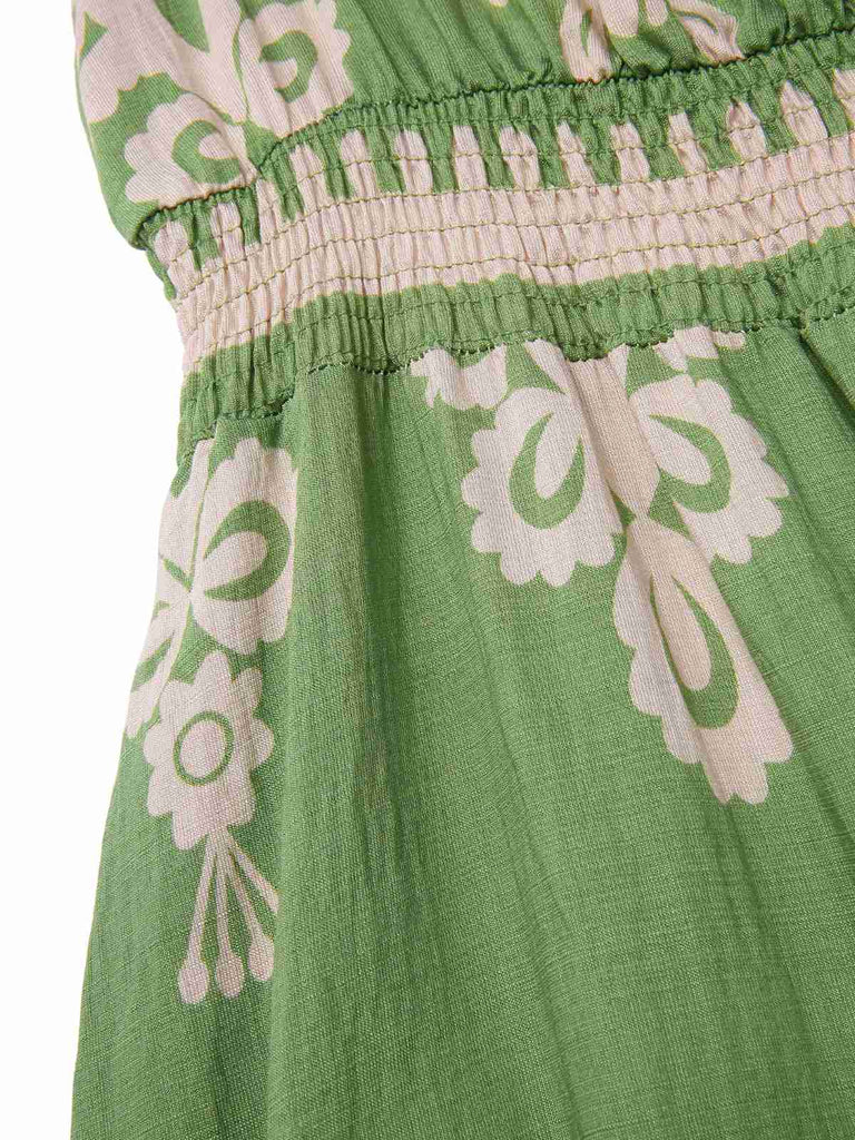 1970er V-Ausschnitt Stammesmuster Boho Kleid