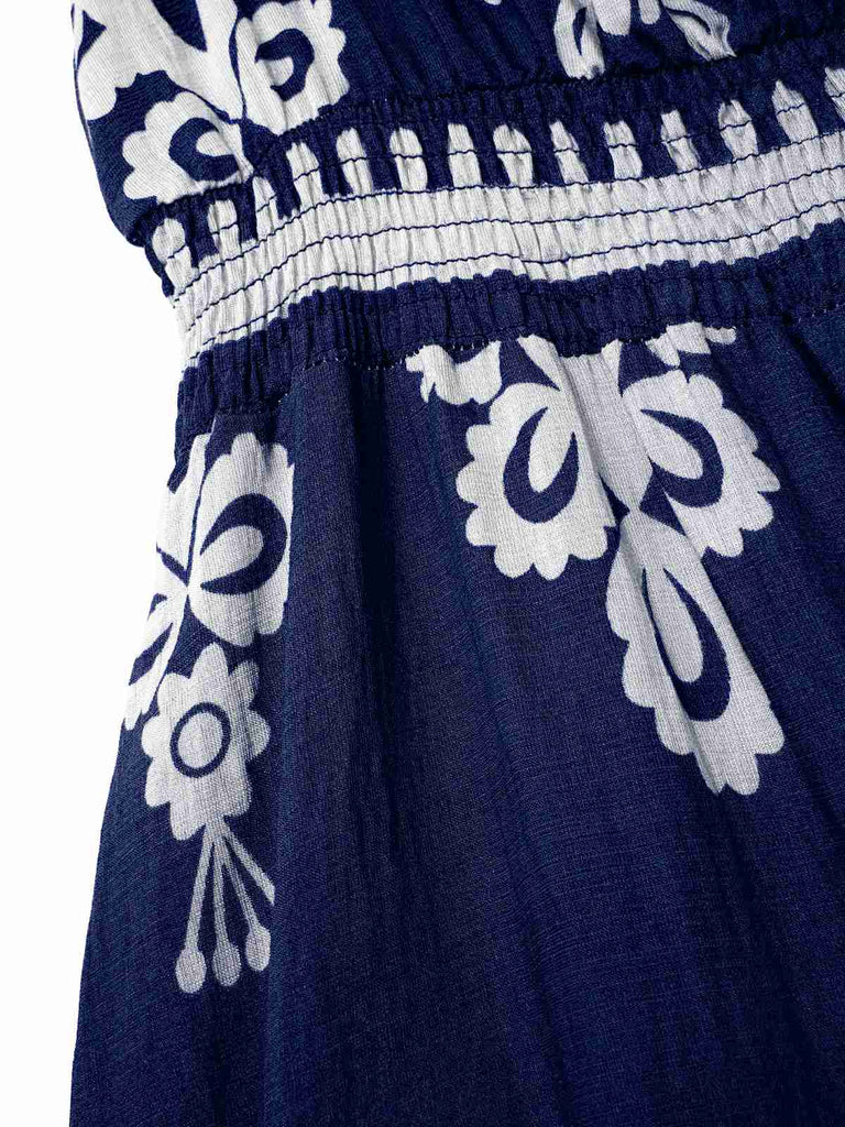 1970er V-Ausschnitt Stammesmuster Boho Kleid