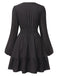 Schwarz 1940er Tief-V Besticktes Blumen Kleid