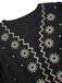 Schwarz 1940er Tief-V Besticktes Blumen Kleid