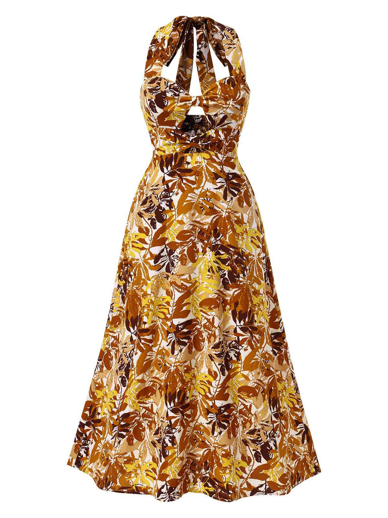 1930er Blätter-Silhouette Hohl Halter Kleid