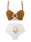Braun 1940er Farbblock Boho Hülse Bikini Set