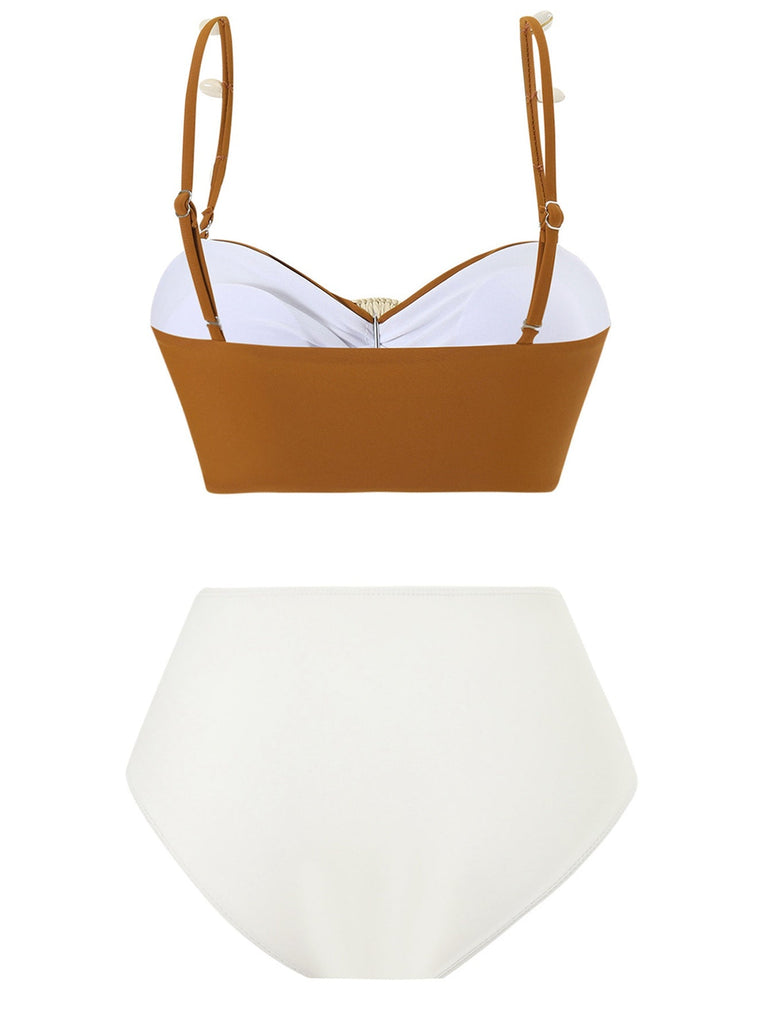 Braun 1940er Farbblock Boho Hülse Bikini Set