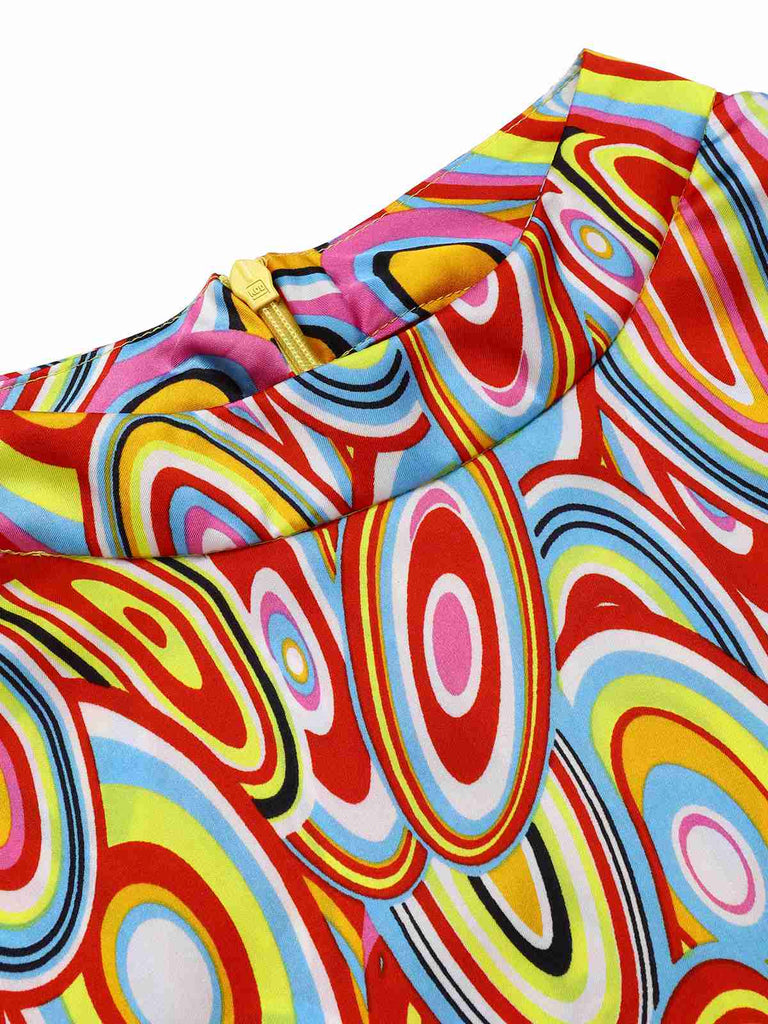 Multicolor 1960er Perle Tasten Ärmellos Kleid