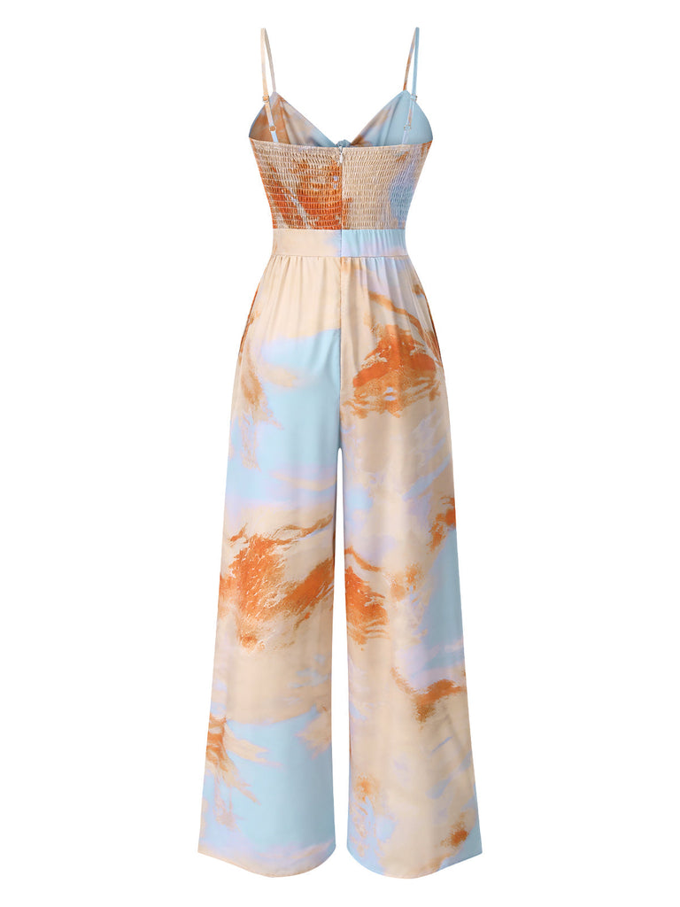 Mehrfarbig 1930er Hosenträger Lace-Up Gerüschtes Jumpsuit