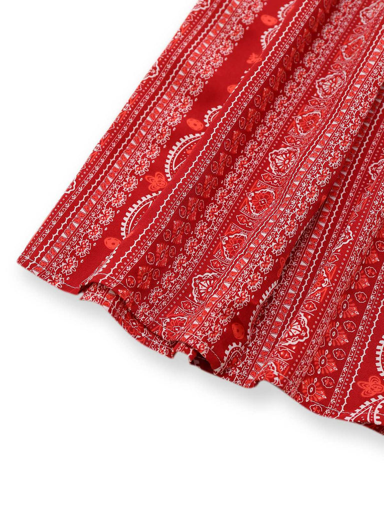 1970er Bohemien Trägerlos Schlitz Gesmokt Jumpsuit