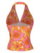 Orange 1960er Hippie Blumen Halfter Top