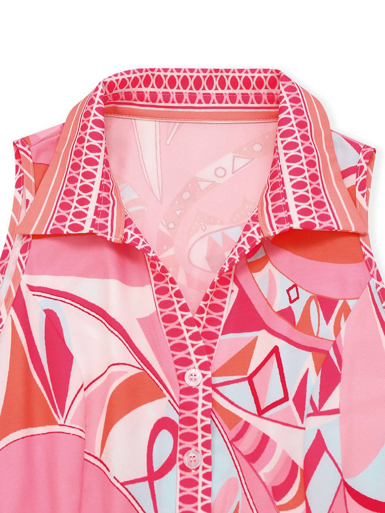 Rosa 1930er Revers Gürtel Boho Jumpsuit