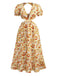 Orange 1970er Tief V-Ausschnitt Sonnenblume Boho Kleid