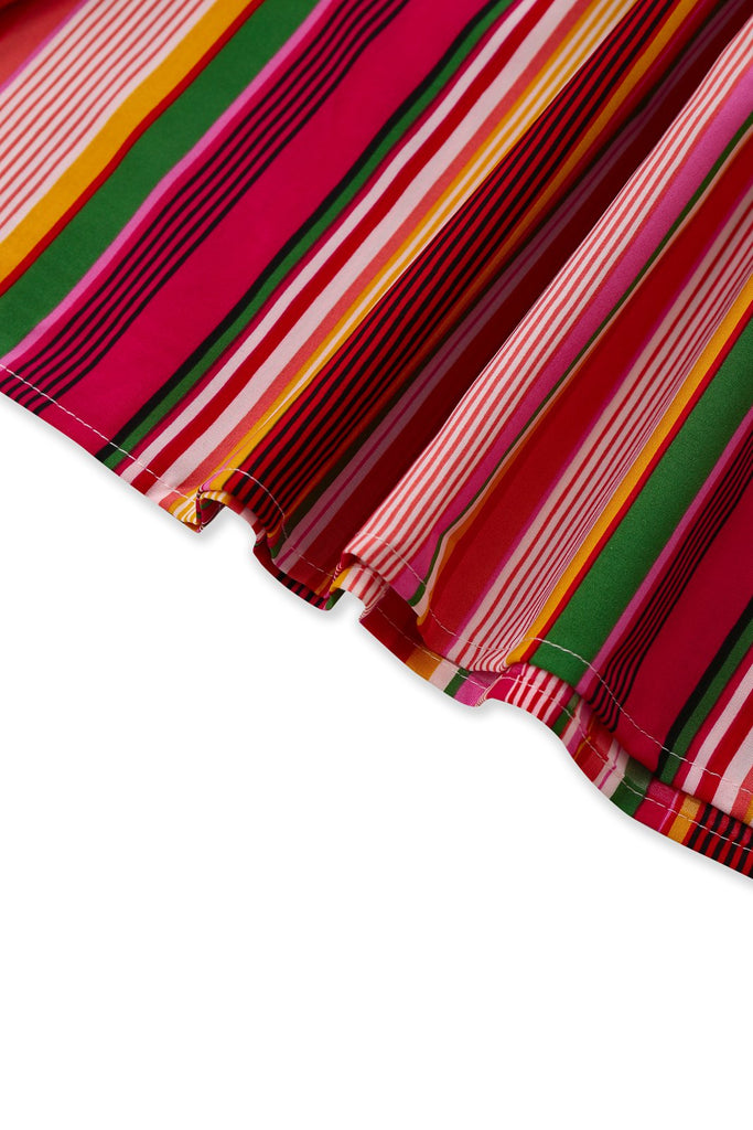 Mehrfarbig 1970er Halfter Regenbogen Streifen Patchwork Kleid