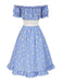 Blau 1950er Schulterfrei Plaids Gänseblümchen Schnürung Kleid