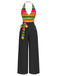 Multicolor 1970er Streifen Bogen Halter Jumpsuit