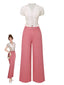 2PCS Rosa 1950er Tulip Bluse & Rose Tasten Hosen