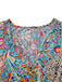 Multicolor 1970er Bohemien Paisley Blumen Glockenärmel Kleid