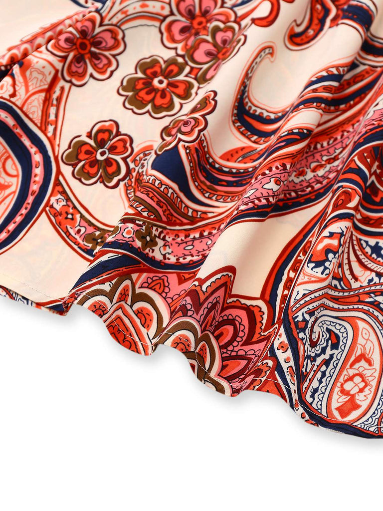 Rot 1970er Eine Schulter Bohemien Blumen Romper