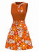 Orange 1960er Boho Psychedelisch Blumen Gürtel Kleid