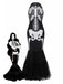 Schwarz & Weiß 1930er Halter Schädel Netz Fischschwanz Kleid