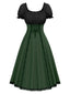 Grün 1940er Farbblock Schnürung Kleid