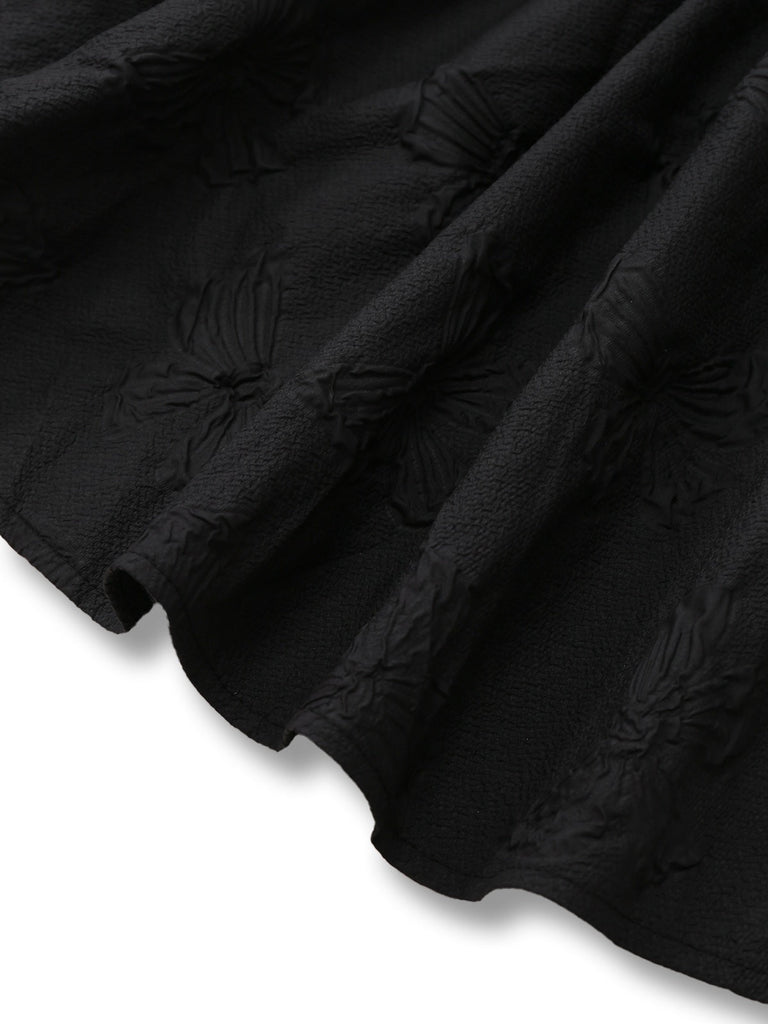 Schwarz 1960er Gothic 3D-Rose Jacquard Schnürung Kleid