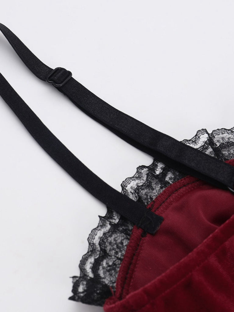 Burgunderrot 1950er Weihnachten Gothic Samt Kette Strassstein Kleid