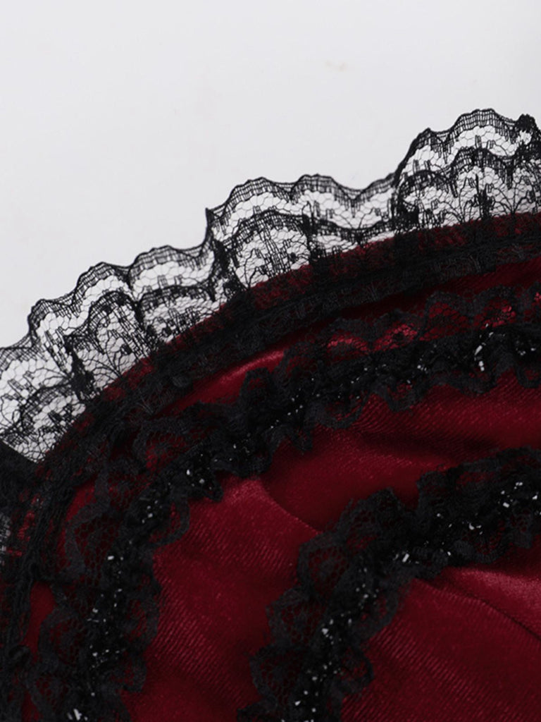 Burgunderrot 1950er Weihnachten Gothic Samt Kette Strassstein Kleid