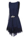 Blau 1920er Spitze Patchwork Strassstein Kleid
