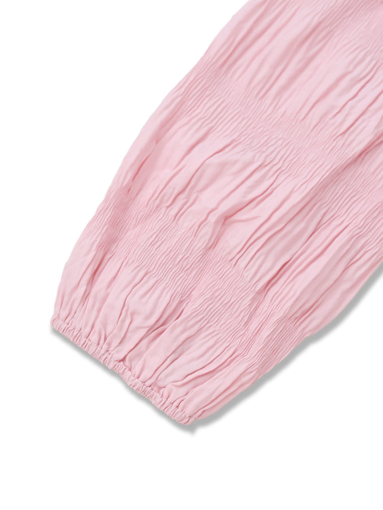 Rosa 1950er Plissiertes Rüschen Kragen Kleid