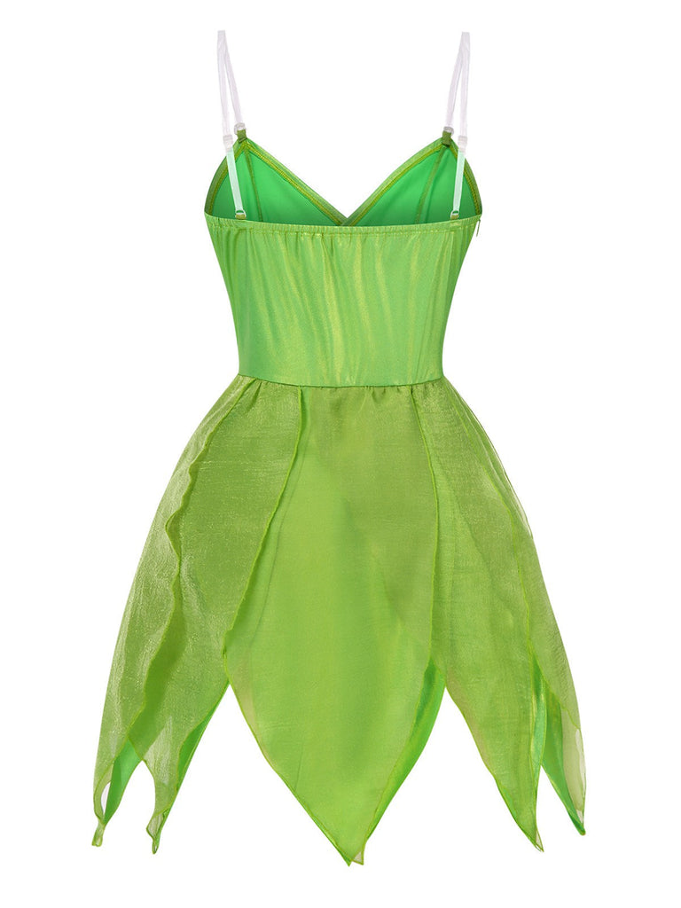 Grün 1970er Tinkerbell Elf Blütenblatt Saum Mini Kleid