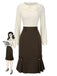 Braun 1960er Kontrast Langarm Bleistift Kleid