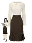 Braun 1960er Kontrast Langarm Bleistift Kleid