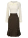 Braun 1960er Kontrast Langarm Bleistift Kleid