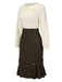 Braun 1960er Kontrast Langarm Bleistift Kleid