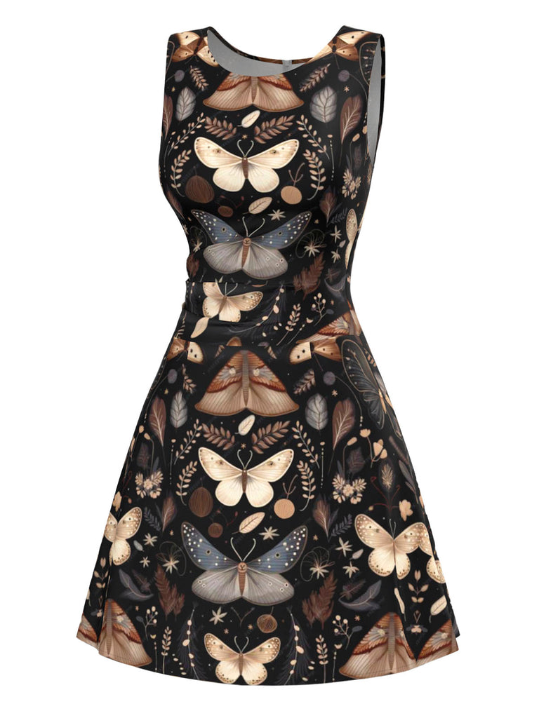 Schwarz 1960er Hexenmotte Schmetterling A-Linie Kleid