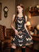 Schwarz 1960er Hexenmotte Schmetterling A-Linie Kleid