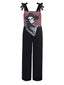 Schwarz 1970er Halloween Gothic Skeleton Straps Jumpsuit