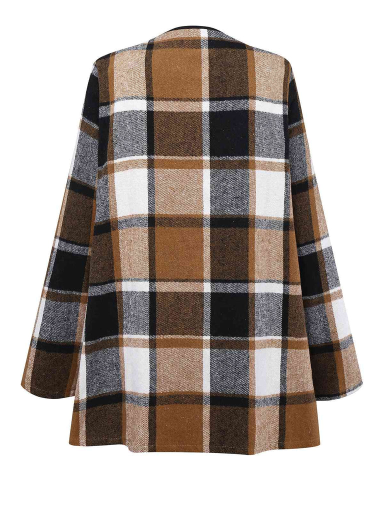 Khaki 1950er Plaid Langarm Irregulär Jacke