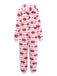 Rot 1980er Weihnachten Drucken Flanell Kapuze Pyjama Jumpsuit