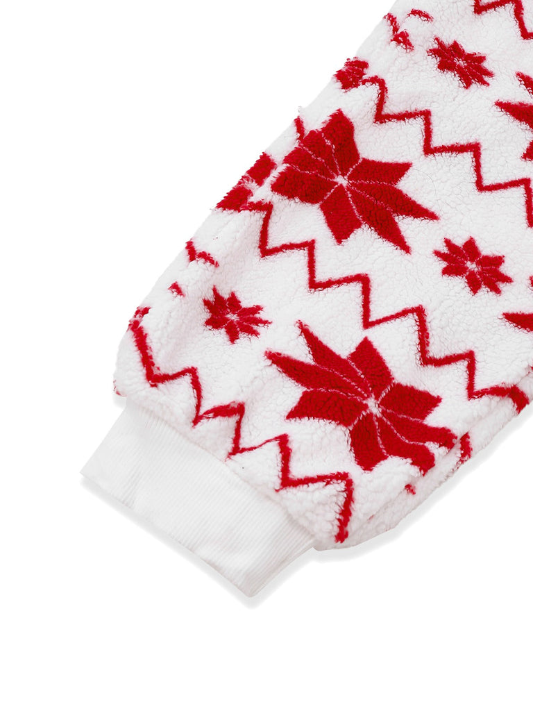 Rot 1980er Weihnachten Drucken Flanell Kapuze Pyjama Jumpsuit