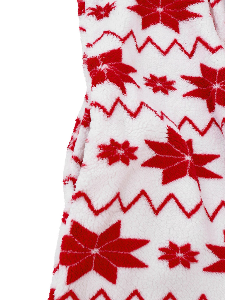 Rot 1980er Weihnachten Drucken Flanell Kapuze Pyjama Jumpsuit