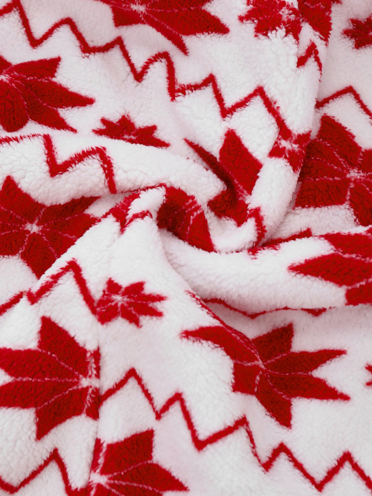 Rot 1980er Weihnachten Drucken Flanell Kapuze Pyjama Jumpsuit