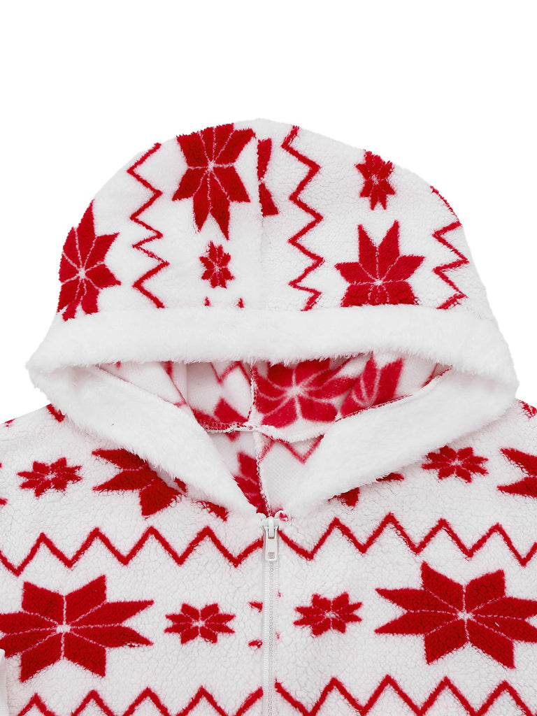 Rot 1980er Weihnachten Drucken Flanell Kapuze Pyjama Jumpsuit