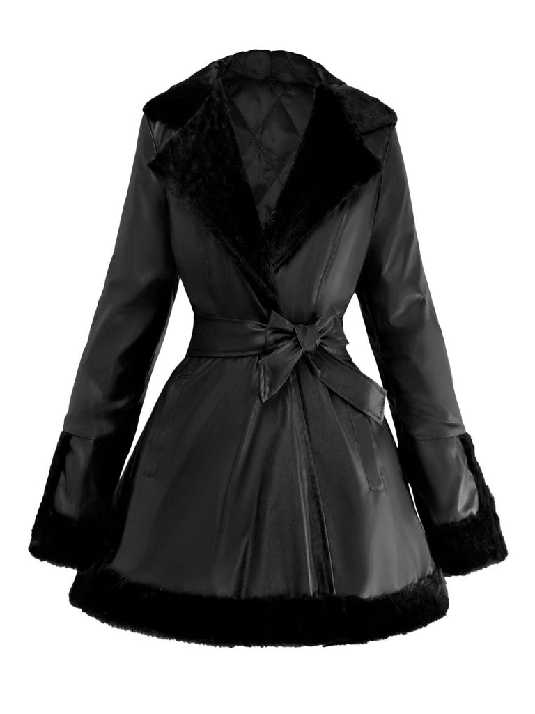 1950er Leder Pelzkragen Mantel Mit Kapuze