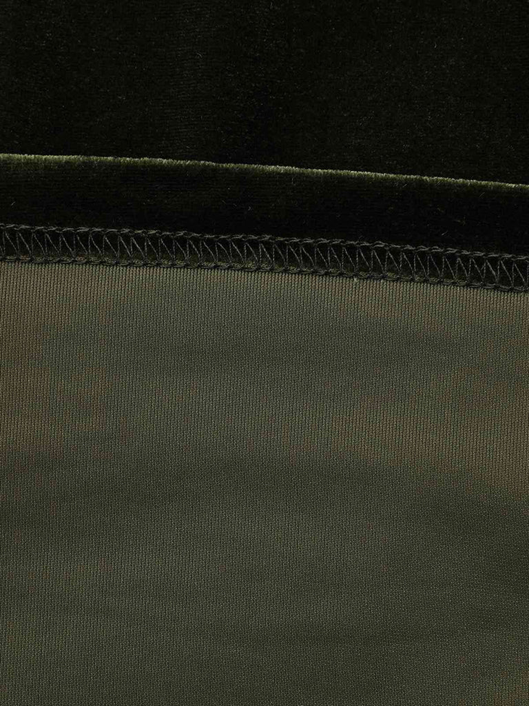 Grün 1940er Samt Tief-V Puffärmel Gerüschtes Kleid