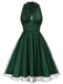 Dunkelrot 1950er Tupfen Netz Swing Kleid