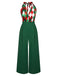 Rot 1930er Weihnachten Plaid Spitze Patchwork Jumpsuit