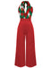 Rot 1930er Weihnachten Plaid Spitze Patchwork Jumpsuit