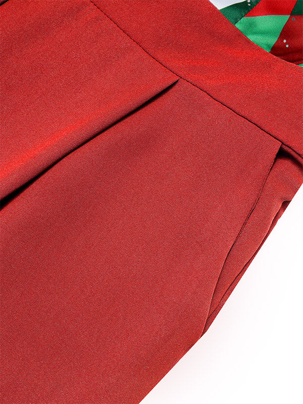 Rot 1930er Weihnachten Plaid Spitze Patchwork Jumpsuit