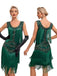 Beige 1920er V-Ausschnitt Paillettenbesetztes Mesh kleid