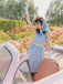Hellblau 1950er Kariert Halter Swing Kleid